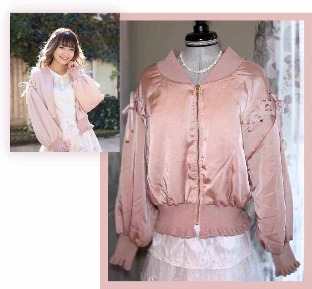Liz Lisa Pink Lace-up Satin Blouson Ribbon Jacket Jfashion Gyaru Himekaji Japan
